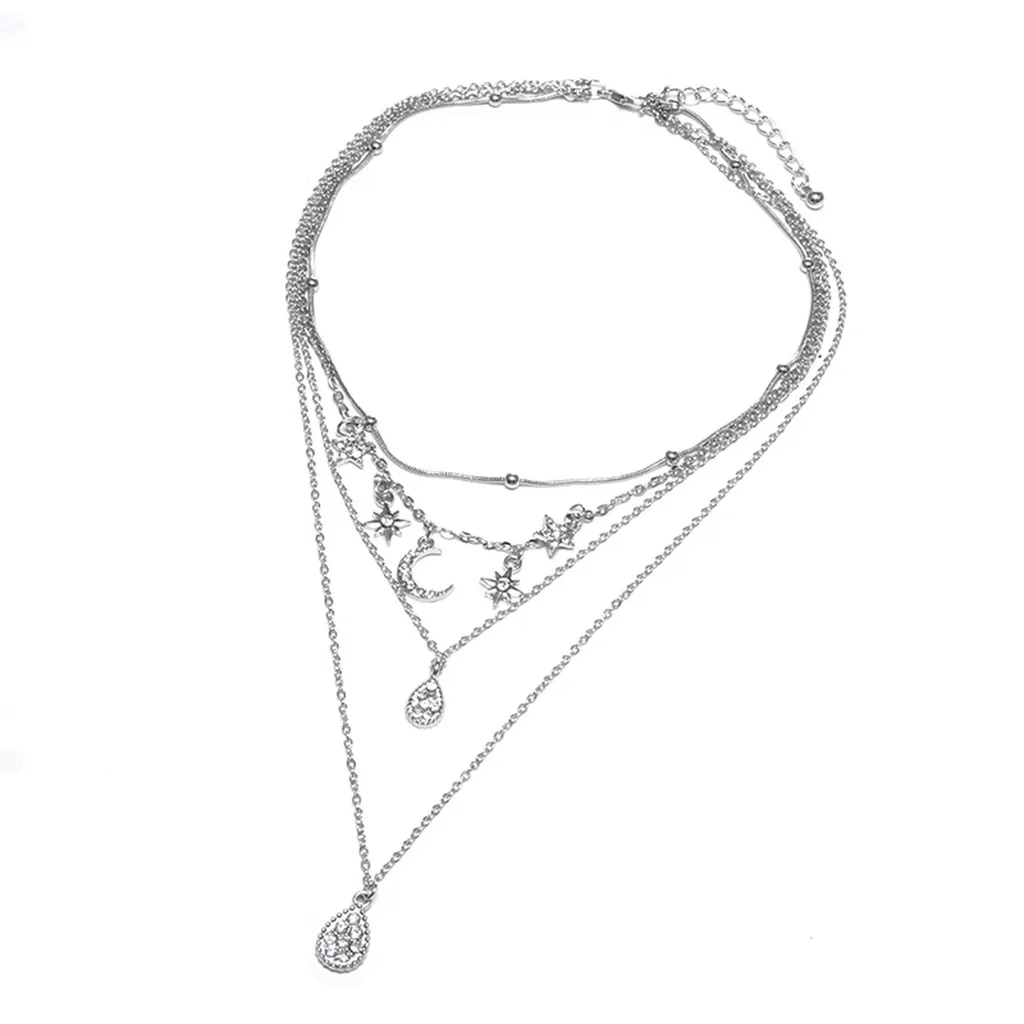 Bestnow личность металла Луна Звезда свитер цепь Ms. многослойное ожерелье дамы