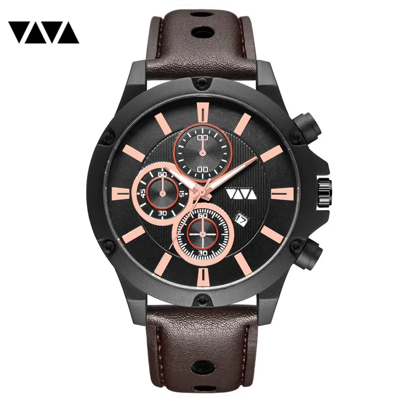 

VA VA VOOM Men's Fashion Sport Watches Men Quartz Analog Date Clock Man Leather Military Waterproof Watch Relogio Masculino 2019