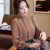 women spring summer style chiffon blouses shirts lady casual long sleeve office work wear o neck blusas tops df2274