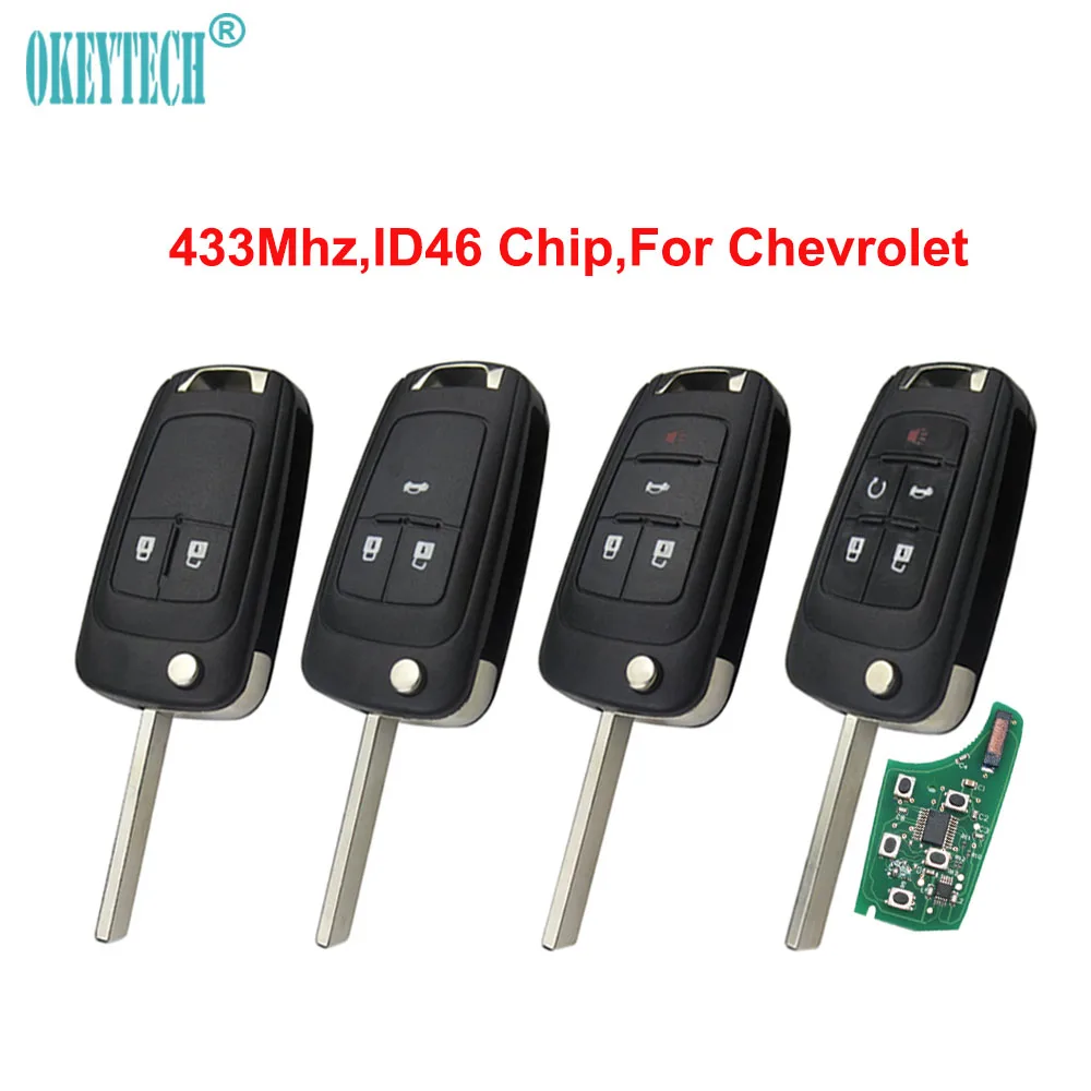 OkeyTech для Chevrolet 433Mhz ID46 чип 2/3/4 4/5 Кнопка флип складной пульт дистанционного