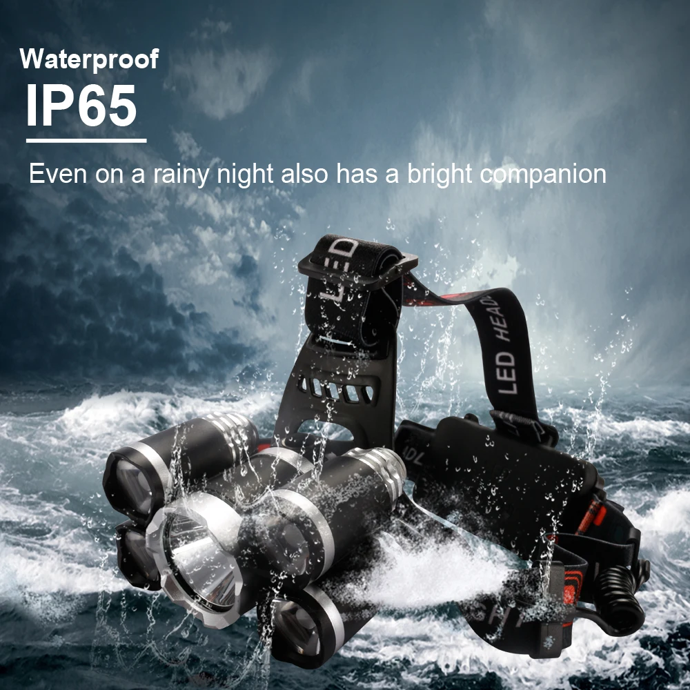 Светодиодный налобный фонарь с аккумулятором 18650 лм 5 XML T6|t6 headlight|headlights forled headlamp |
