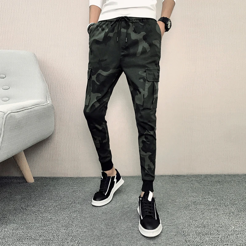 Модная Корейская Slim Fit Брюки Для мужчин Фирменная Новинка боковые карманы штаны