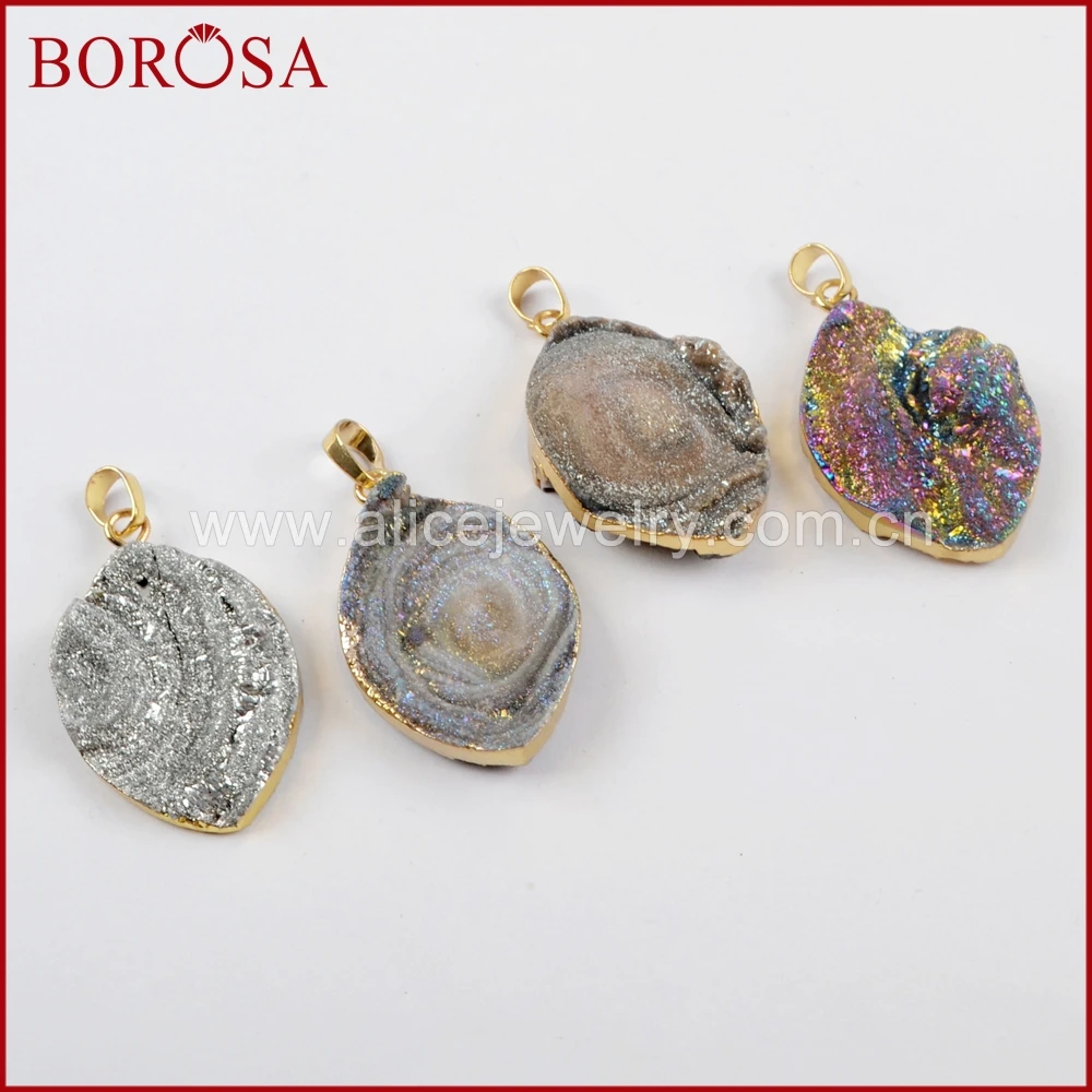 BOROSA 10 шт. Модный Золотой Цвет Маркиза Радуга Титан галактика Друза кварц кулон