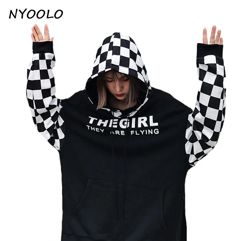 Уличная одежда NYOOLO топы в стиле хип-хоп пуловеры клетку с буквенным принтом