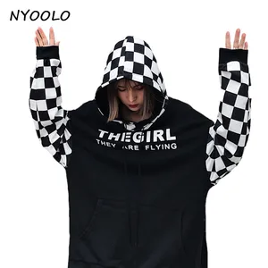 Уличная одежда NYOOLO, топы в стиле хип-хоп, пуловеры в клетку с буквенным принтом в стиле пэчворк, свитшот с капюшоном для мужчин и женщин, свободная одежда бойфренда