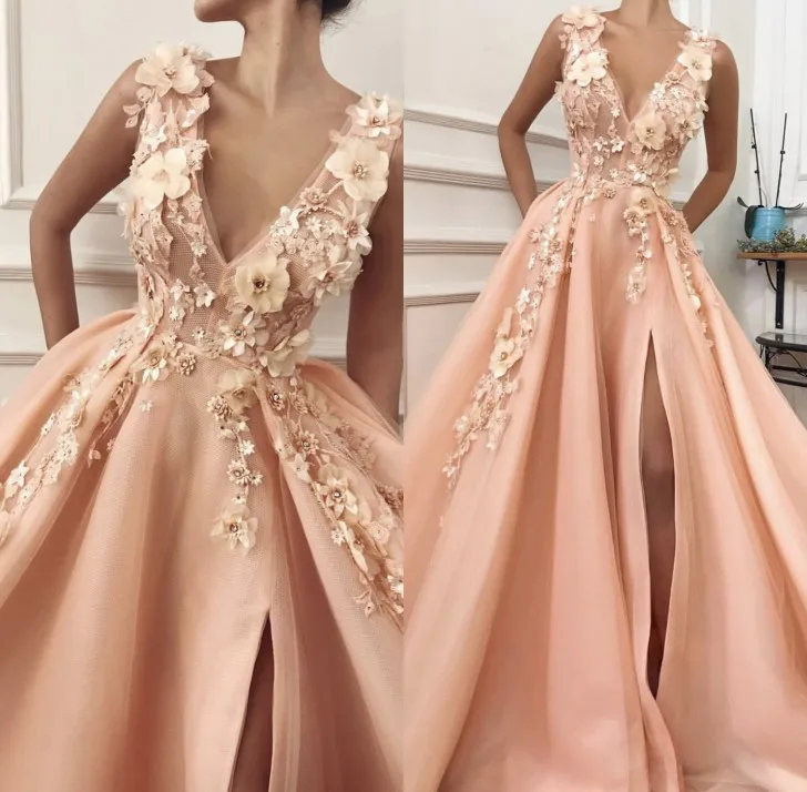 Розовое Сетчатое платье для выпускного вечера с вышивкой в виде лосося вечерние