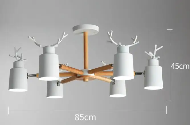 White 6 lights Скандинавское бревно гостиной спальни люстра E27 led металлический абажур творческая личность кухня и ресторан теплый рога люстра - Цвет корпуса: White 6 lights
