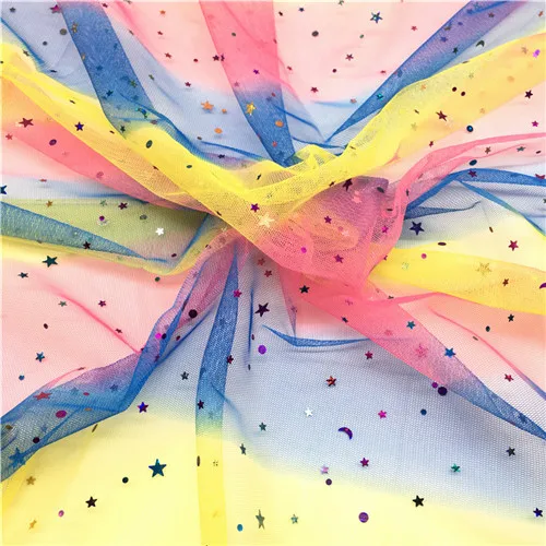 colorful star 1 м/лот, Ширина 1,5 м, цветная сетчатая ткань со звездами и сердечками, марля, тюль, радужная ткань, детское платье, ткань, сделай сам, товары для шитья и рукоделия - Цвет: colorful star