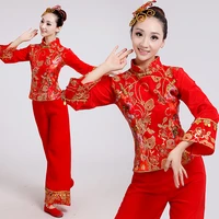 red chinese tradition clothing 2016 new special modern dance costume stage national clothing drum yangko dance