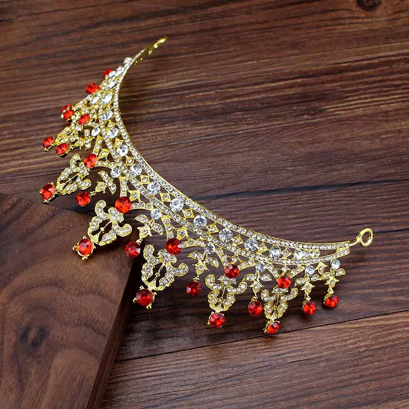 ladies tiara Винтажная свадебная диадема в европейском стиле, украшенная красными кристаллами и жемчугом, диадема принцессы для девочек, диадема, стразы, свадебная корона, украшения для волос - Окраска металла: ladies tiara
