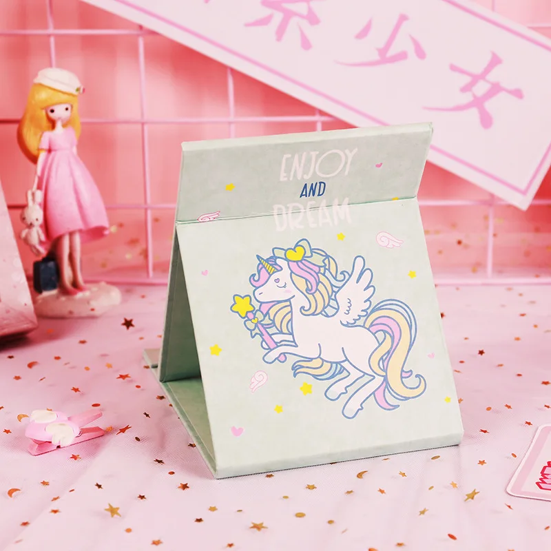 Unicorn Складное зеркало для макияжа с рисунком из мультфильма, экономящее пространство, для спальни, книги стол, милые, дорожные, портативные, флип-типа, маленькое зеркало для дома - Цвет: Unicorn