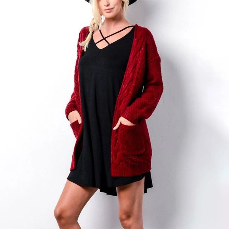 Зимнее пальто повседневный длинный вязаный кардиган Осенний корейский женский