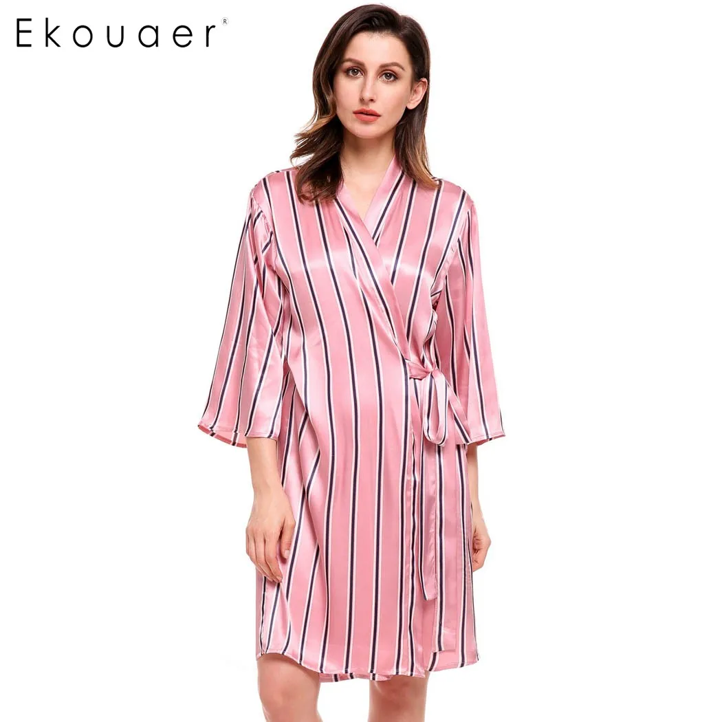 Ekouaer модный свободный халат с цветочным принтом женский рукавом 3/4 в горошек