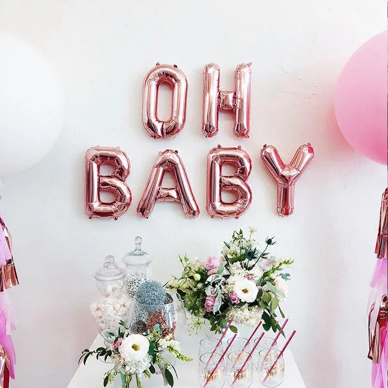 16-дюймовые розовые золотые фольгированные фотообои с надписью OH BABY для детского