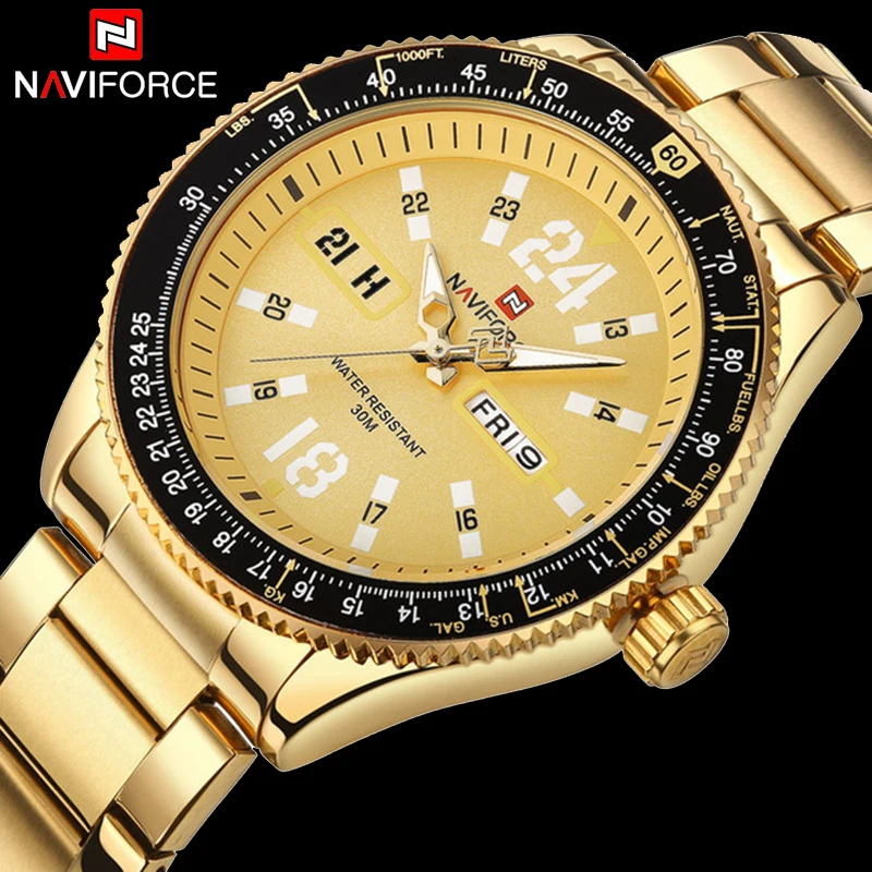 NAVIFORCE Брендовые Часы мужские спортивные часы из нержавеющей стали Кварцевые с