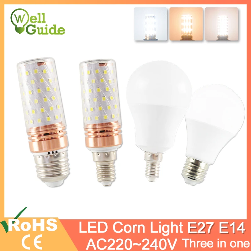 Светодиодный светильник E27 E14 3 Вт 6 9 12 16 SMD2835 AC 220 В 240 в светодиодный лампочка