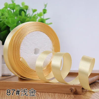 Light Gold 22 м/рулон 15 мм Золотой Красный Черный Белый Серебряный Фиолетовый Зеленый Розовый Шелковый атласные ленты подарок на Рождество, Хэллоуин украшения для упаковки - Цвет: Light Gold