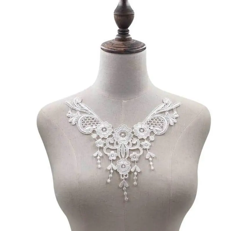 Кружевной воротник из венецианской белой ткани 2 шт. 20*24 см|venise lace|lace trimlace flower motif |