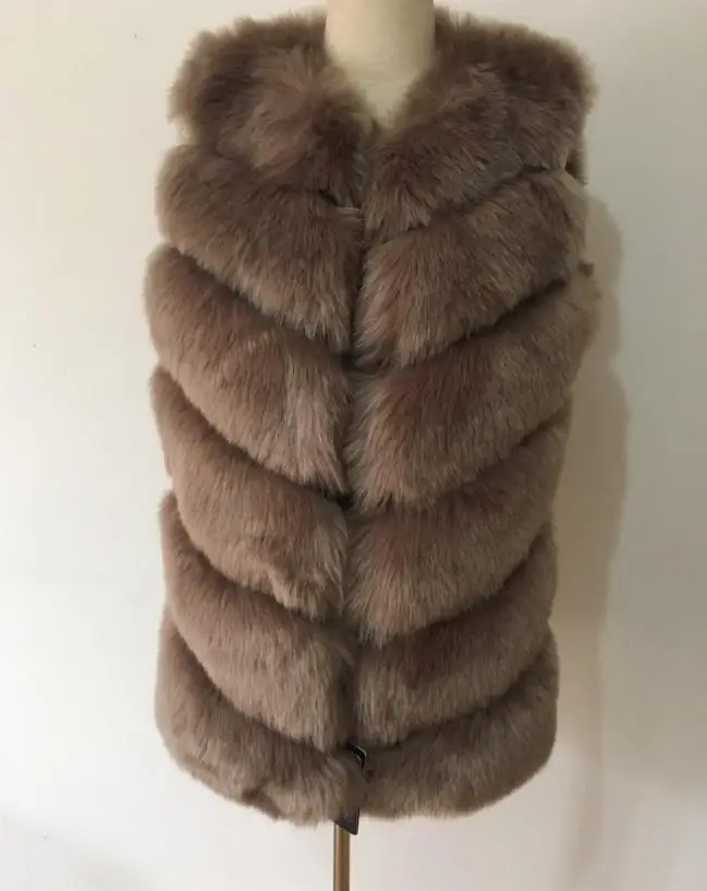 Высококачественный жилет из искусственного лисьего меха женские красные жилеты