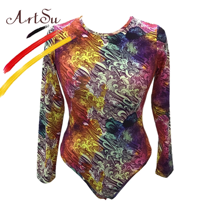 ArtSu винтажный цветочный женский боди комбинезон 2017 Осень Зима длинный рукав