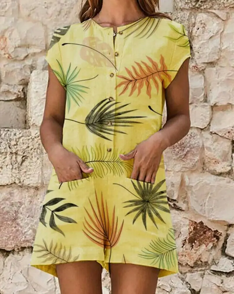 

Women Summer Casual Short Sleeve Playsuit Plus Size Ladies Floral Print Mini Jumpsuit Beach Club Party Romper Overalls 2019