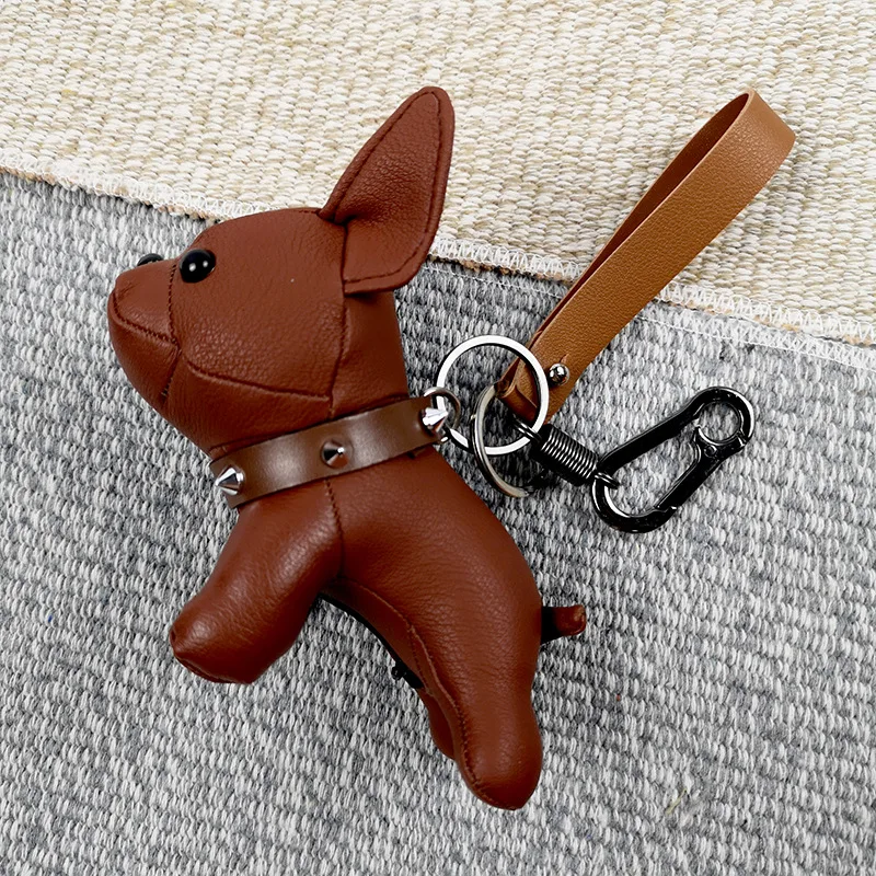 Khaki Брелок с бульдогом из искусственной кожи животное собака брелок держатель сумка Шарм брелок Chaveiros бульдог сумка аксессуары в стиле панк кулон - Цвет: Khaki