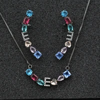 high quality fashionable colorful zircon earrings pendant necklace jewelry set birthday anniversary gift set
