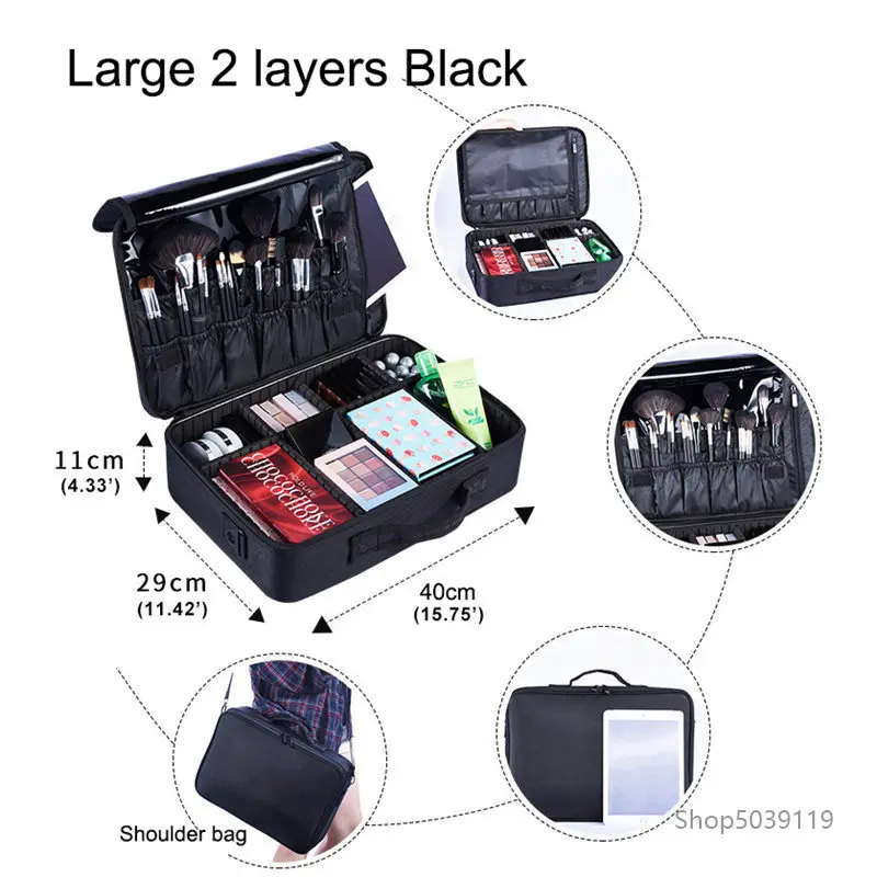 Large 2 layers Black Органайзер для макияжа чехол для костюма s Многоэтажный большой профессиональный косметический чехол для косметики чехол для макияжа чехол для костюма макияж - Цвет: Large 2 layers Black