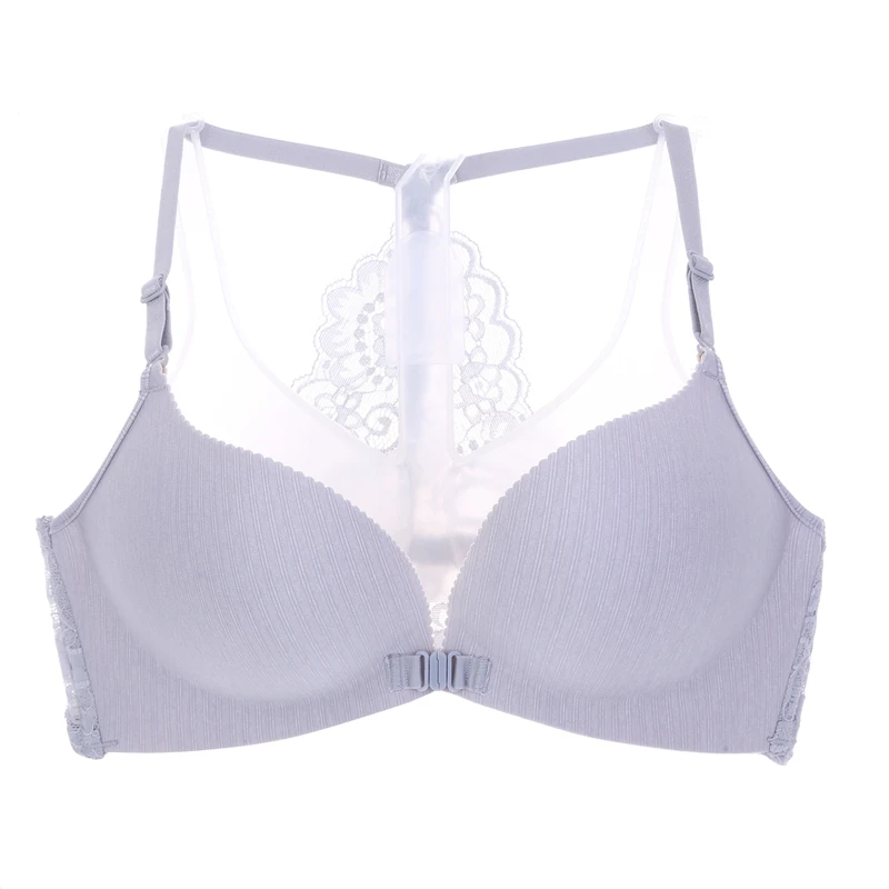 

New Front Closure Backless Wire Free Bras Sexy Lace Seamless Bras Striped Push Up Bras Thin Cup Lingerie for Women 32-38B