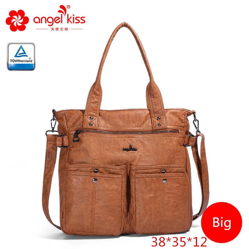 Brownbig Angelkiss женские одноцветные моющиеся вместительные сумки через плечо для покупок высокие дизайнерские из искусственной кожи сумки Хобо роскошные женские сумки - Цвет: Brownbig