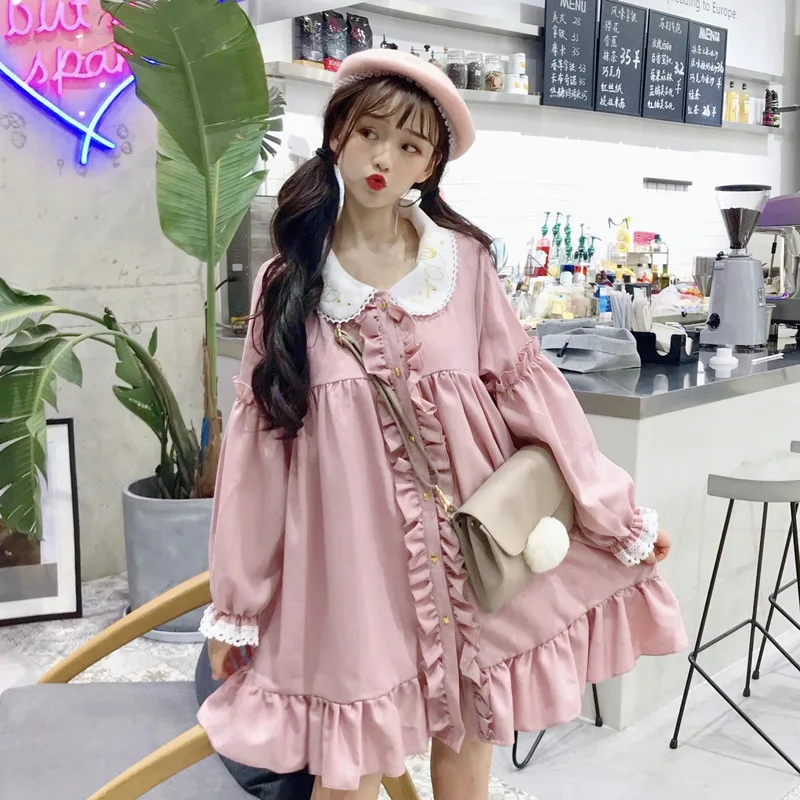 Кружево гриб кружева вышитая кукла платье женские платья японский Harajuku Ulzzang женский корейский кавайный милый одежда для женщин