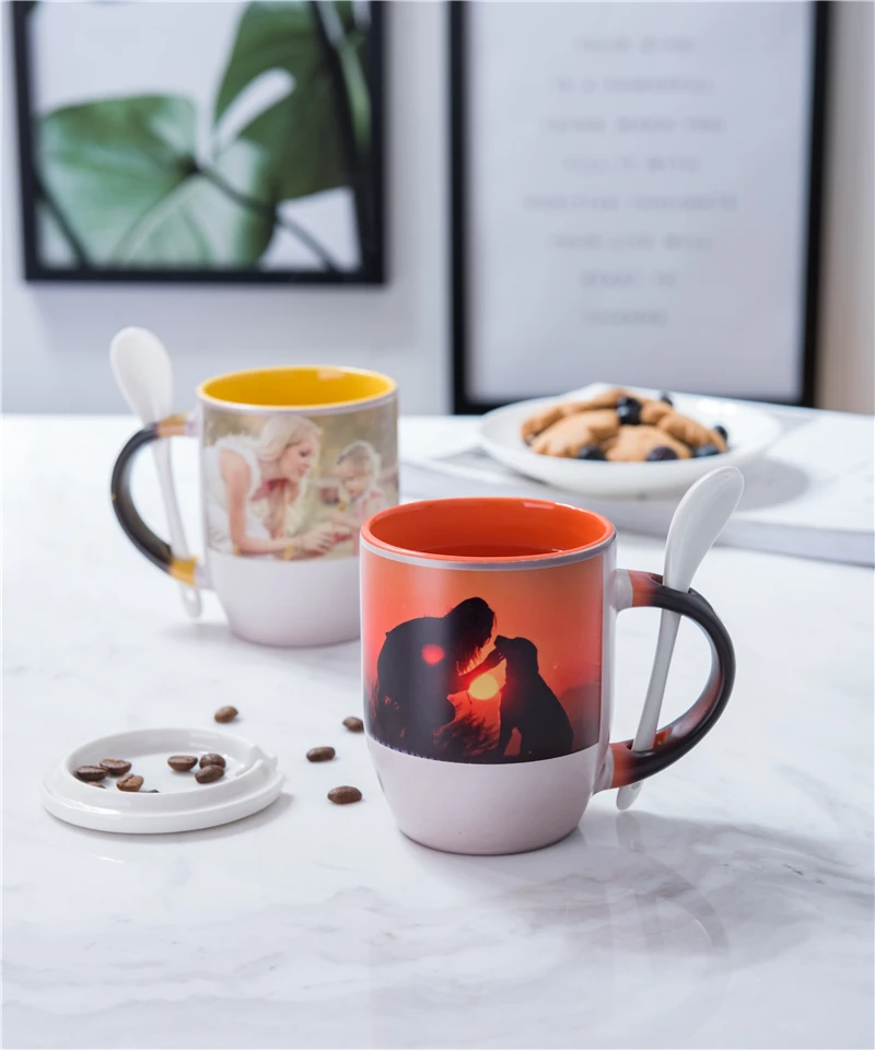 Двухцветная фотокружка изготовленная на заказ кружка с ложкой меняющая цвет 11