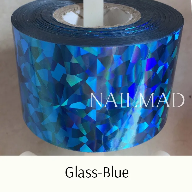 Glass-Blue 1 рулон 120 м* 4 см голографическая пленка для переноса ногтей лазерные серебряные наклейки для дизайна ногтей Фольга голографическая бумага для переноса - Цвет: Glass-Blue
