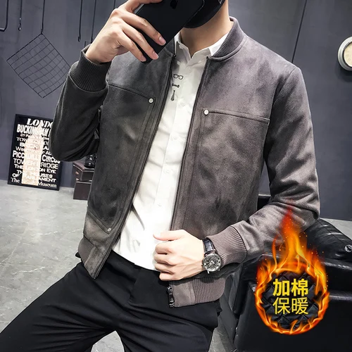 Plus cotton gray Летняя Новинка Горячая Мода Повседневная утолщенная осенняя и зимняя бархатная приталенная куртка с заклепками мужская удобная одежда - Цвет: Plus cotton gray