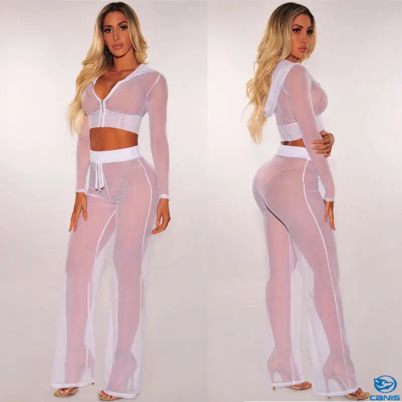 Женский прозрачный сетчатый топ бикини + женский купальник с длинным