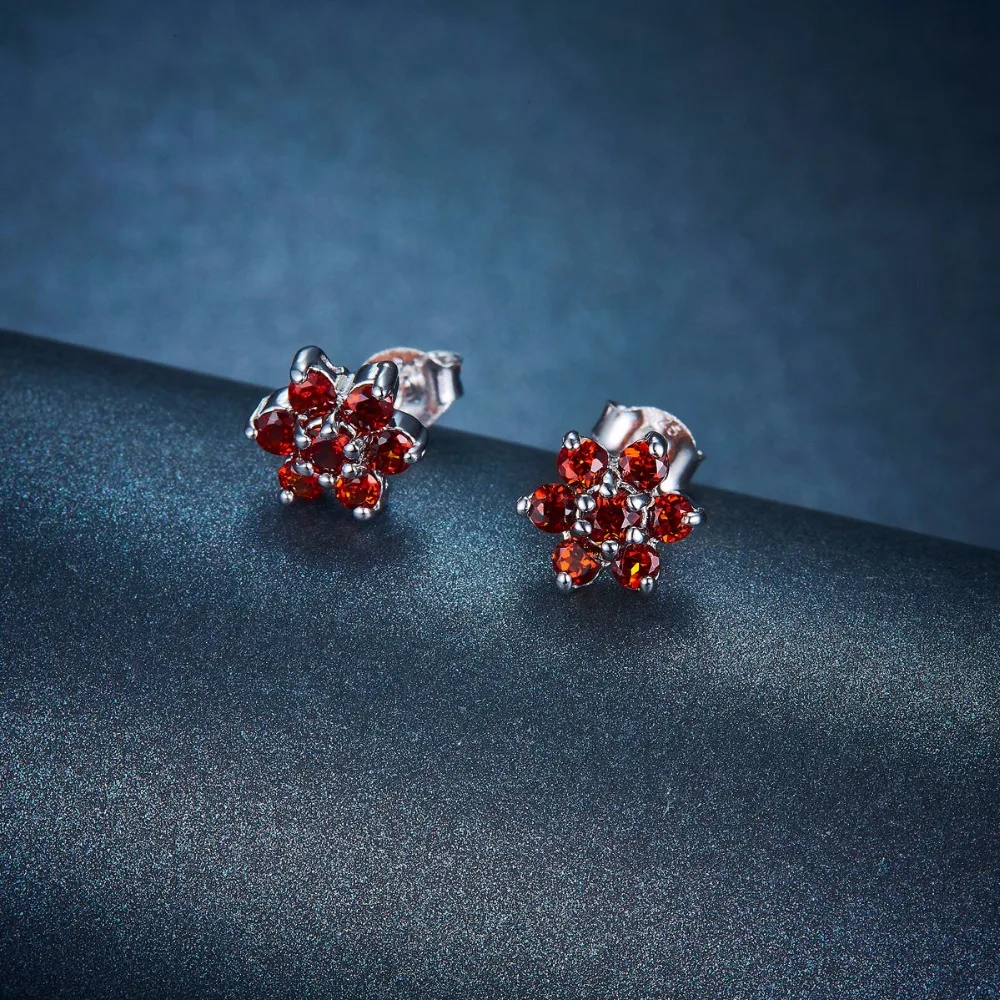 Hutang природных драгоценных камней красный гранат цветок Boucles D'oreilles Твердые