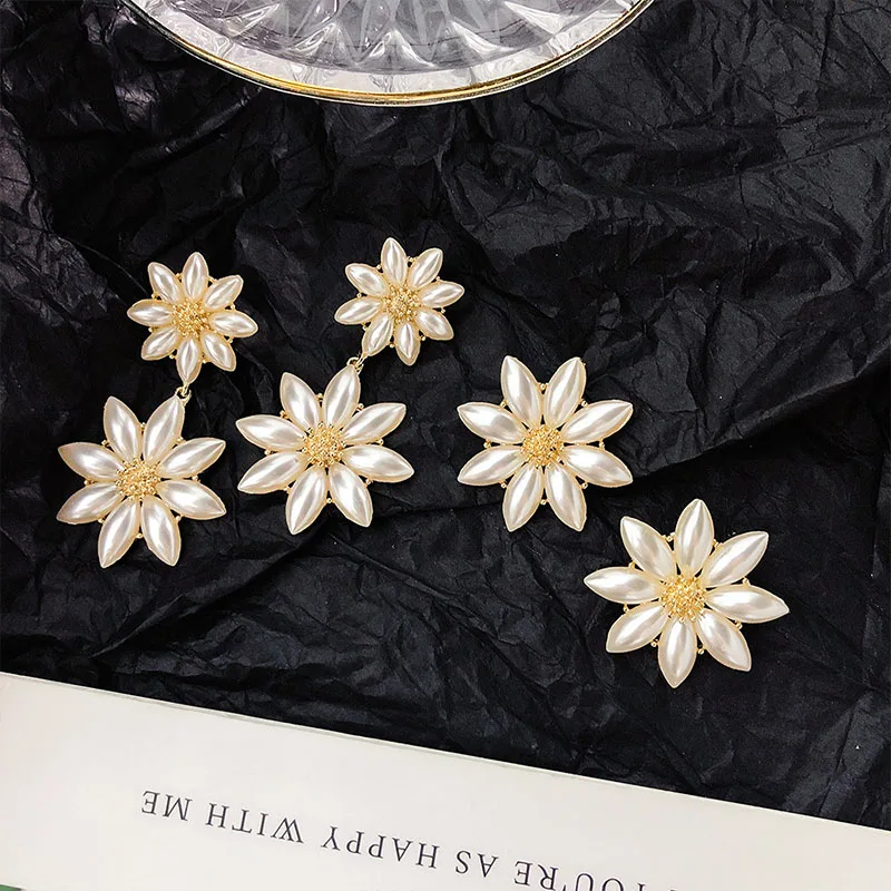 Женские длинные серьги с искусственным жемчугом и цветком пляжные аксессуары