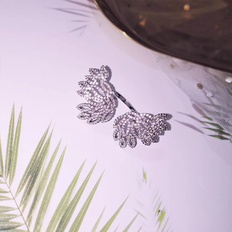 Новые модные роскошные хрустальные кольца Крылья ангела для женщин серебряное