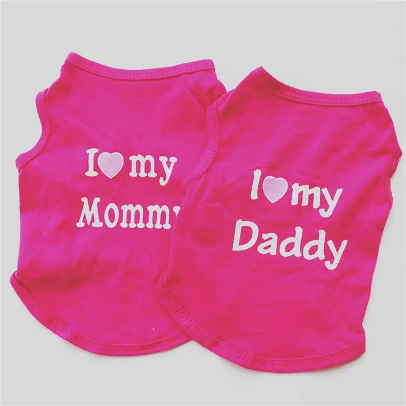 Pet Dog Cloths Spring/Summer Pet Dog Vest T-Shirt Letter I LOVE MY MOMMY Daddy Dog Shirt Pet Clothes For Small Puppy Dogs Cats