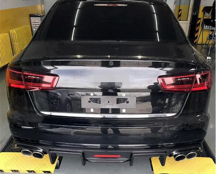 Углеродного волокна задний бампер спойлер, диффузор Крышка для AUDI A6 седан C7.5 с лампа EMS