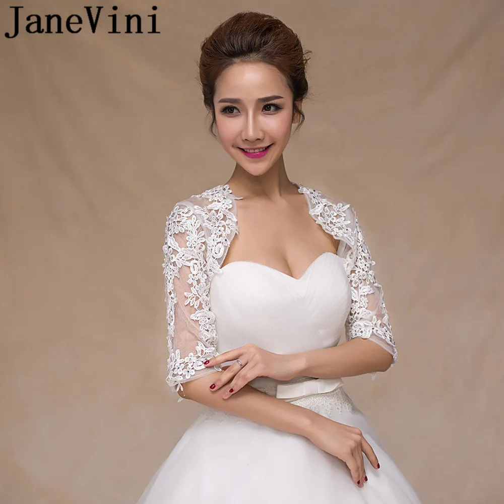 JaneVini veste dentelle femme кружевные свадебные куртки с коротким рукавом с аппликацией расшитый кружевом свадебная накидка Тюлевое Болеро женская свадебная накидка