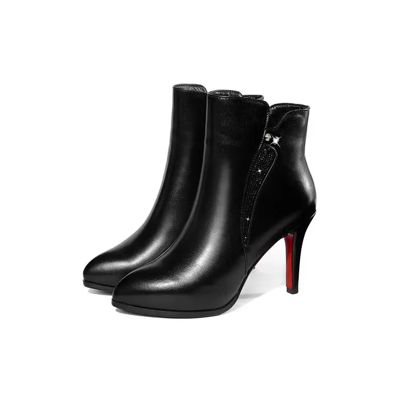 Masgulahe female ankle boots elegant rhinestone genuine leather noble office lady party autumn winter womens shoes | Обувь