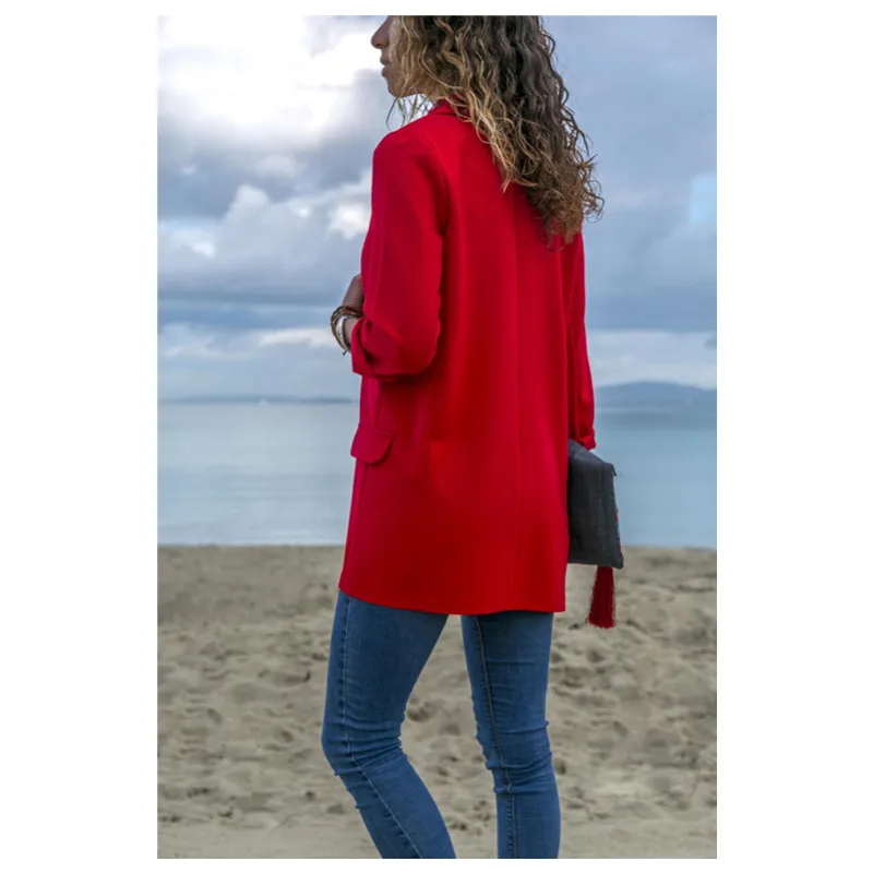 Осенний Модный женский костюм блейзер для работы и офиса пиджак с длинным