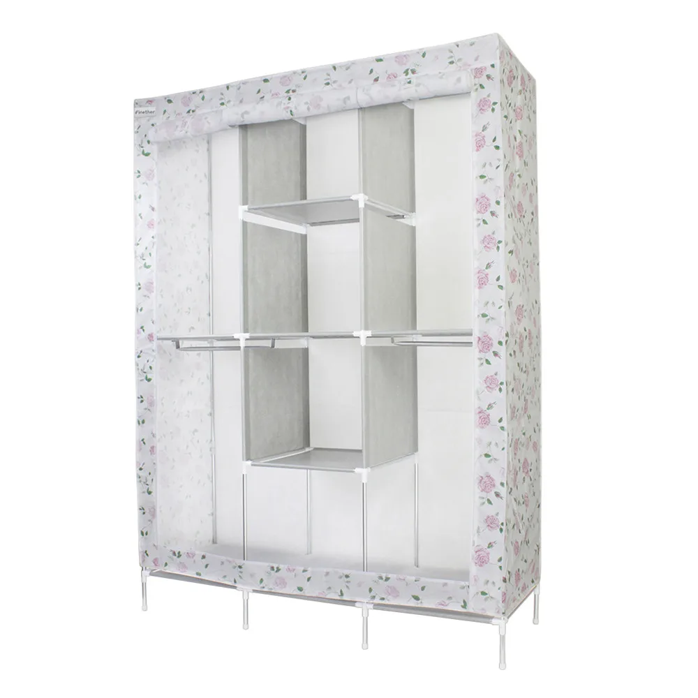 Finether Двойной модульный металлический каркасный Тканевый шкаф для одежды