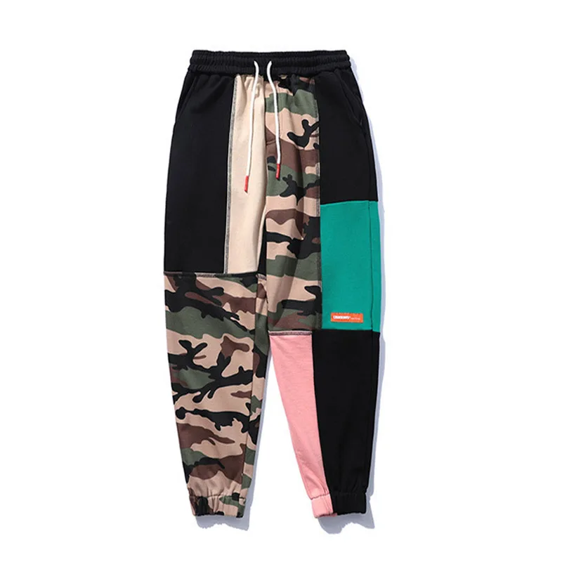 Модные камуфляжные спортивные штаны с цветными блоками Мужские карго в стиле хип
