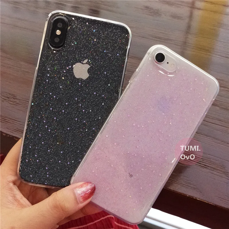 Fashion Transparent Bling Glitter Stars Cover Phone Case For iPhone 8 7 Plus X Solf TPU Silicone Back Cases 6 6S |