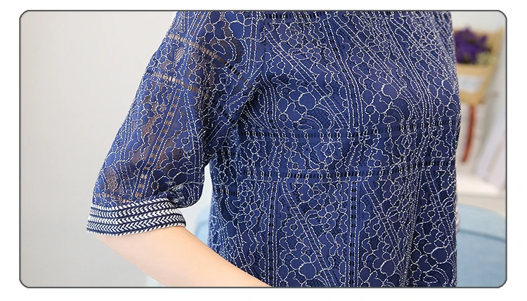 2019 лето с круглым вырезом размер плюс новая модная кружевная женская рубашка