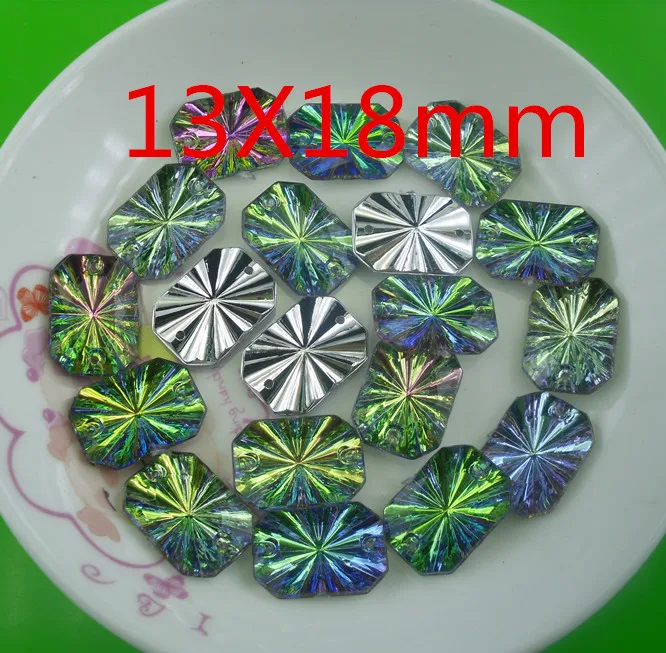 bottom 2 hole rectangular heronsbill faceted 8 corner acrylic crystal silver back Rhinestone clothing applique sew 20pcs/bag JS | Дом и сад