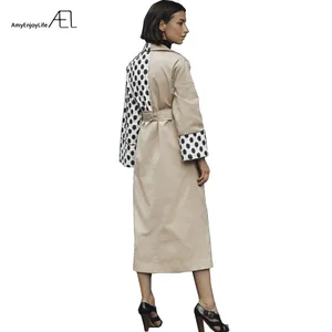 Длинный Тренч AEL женский в горошек, модное Свободное пальто в стиле пэчворк с поясом, верхняя одежда, осень-весна 2018