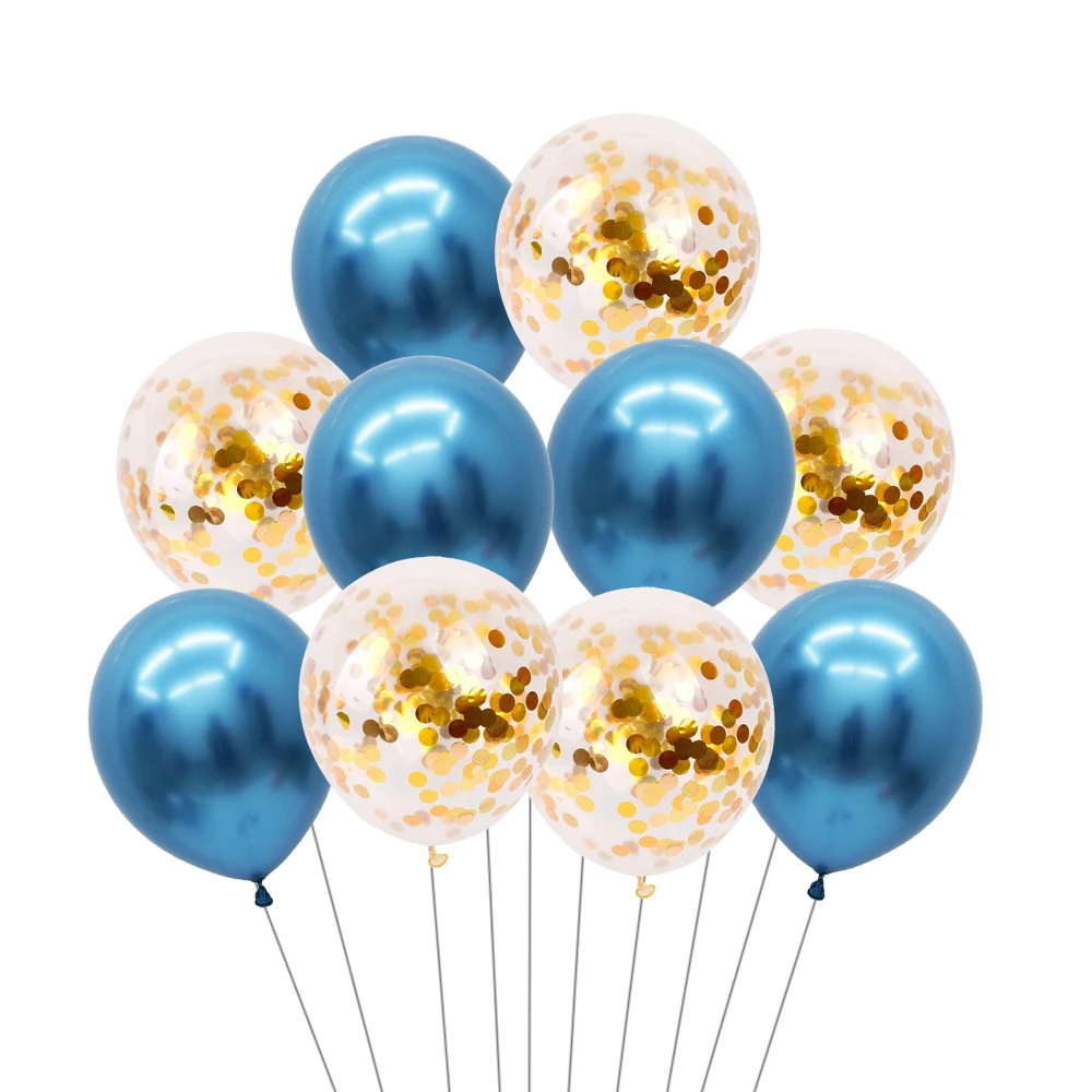 Blue Gold Confetti 10 шт. 12 дюймов блестящие металлические перламутровые латексные шары толстые Хромированные Металлические цвета надувные воздушные шары Globos декор для дня рождения - Цвет: Blue Gold Confetti